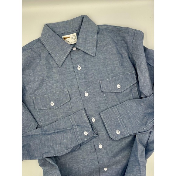 Vintage Key Imperial Shirt Mens Medium Blue Workwear Button Down Made USA 80s - Picture 1 of 7